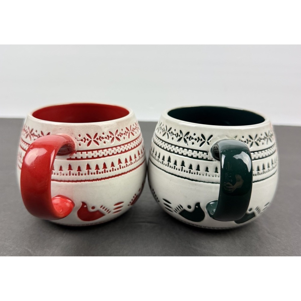 Hearth & Hand Mug Set of 2 Green Red Magnolia Nordic Christmas Fair Isle NEW